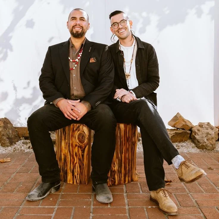  Vincent Medina (left) and Louis Trevino (right)  East Bay Ohlone co-founders of mak-’amham/Cafe Ohlone 