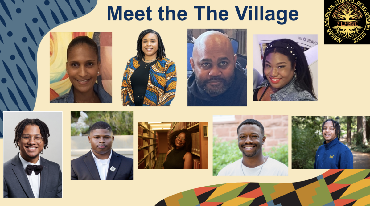 headshots of everyone working in the village: Takiyah Jackson, Emerald Green,  Dr. Tony Gass, Lez’li Waller,  Karl Brooks, Thomas Logwood, B.B. Bradley,  DeVante Parker, Marcus McGhee
